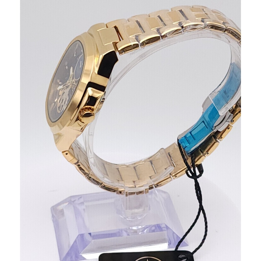 BIBI Automatic Skeleton Watch Men's Gold Tone Blue Dial 42mm Box New Luxury - Picture 11 of 17